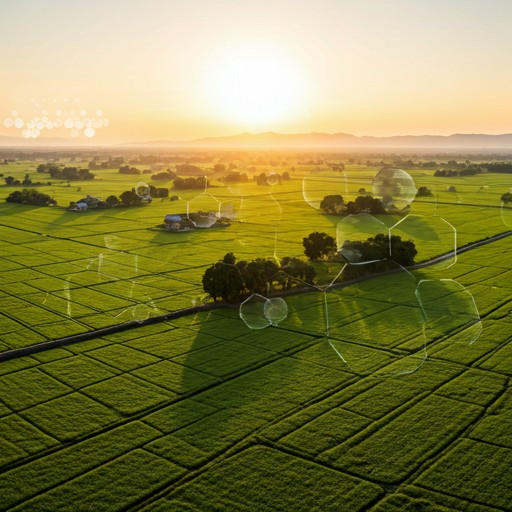 Cinematic aerial view of agricultural fields